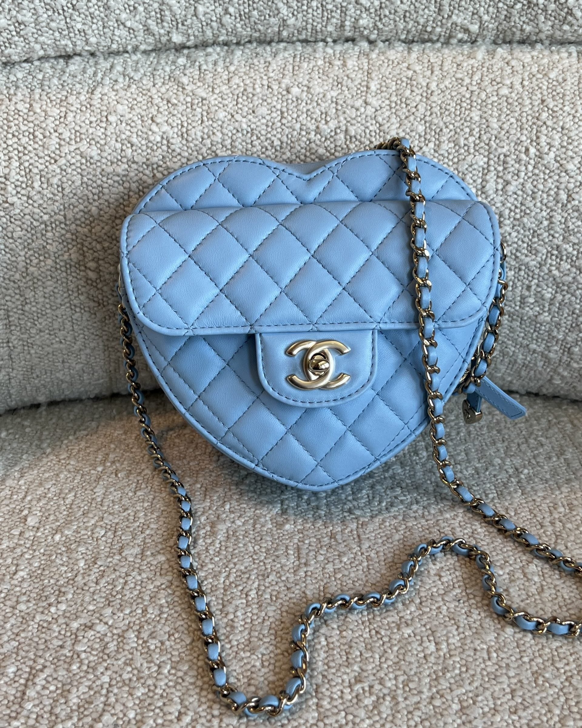 CHANEL Handbag 22S CC In Love Blue Lambskin Quilted Large Heart Bag LGHW - Redeluxe