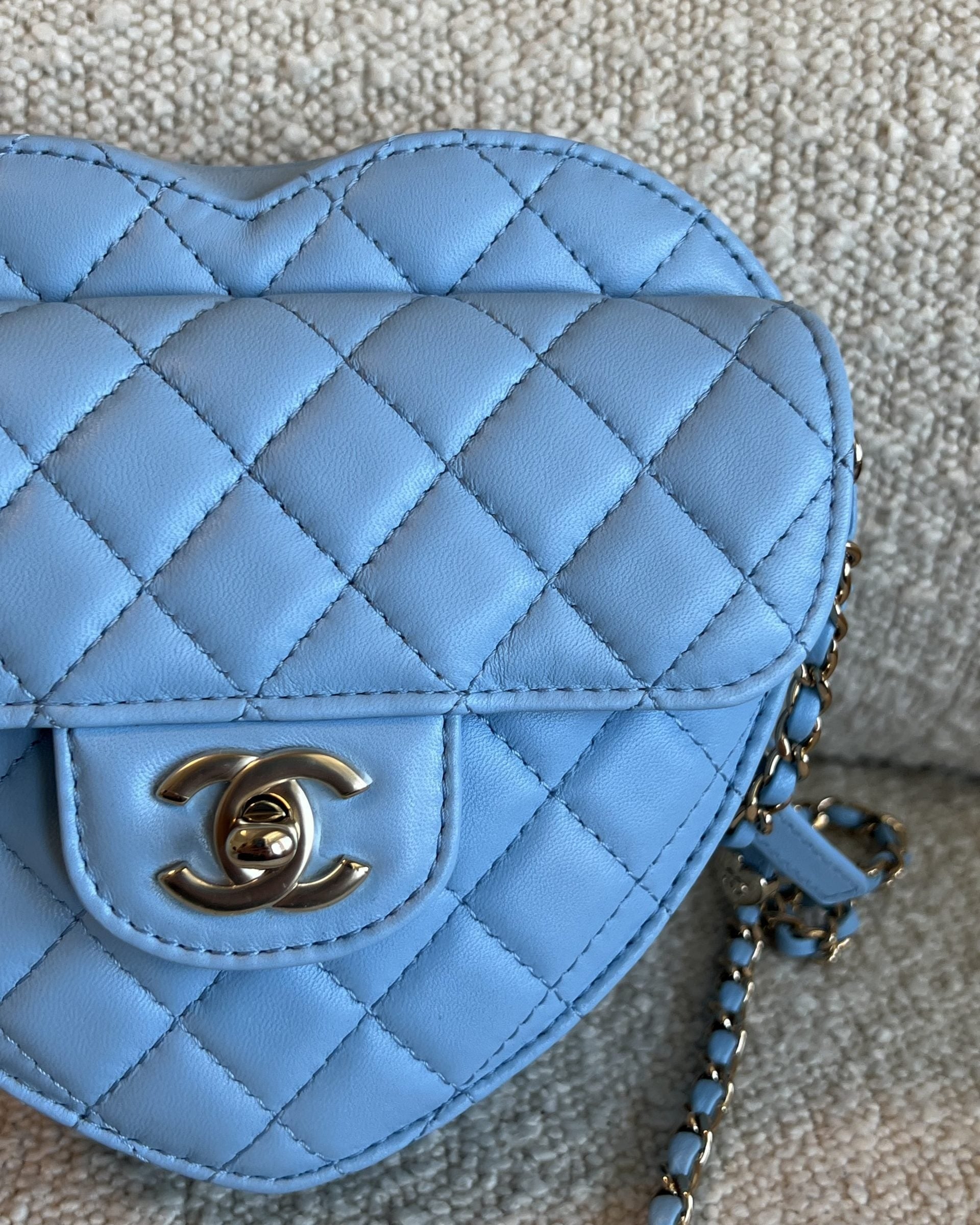 CHANEL Handbag 22S CC In Love Blue Lambskin Quilted Large Heart Bag LGHW - Redeluxe