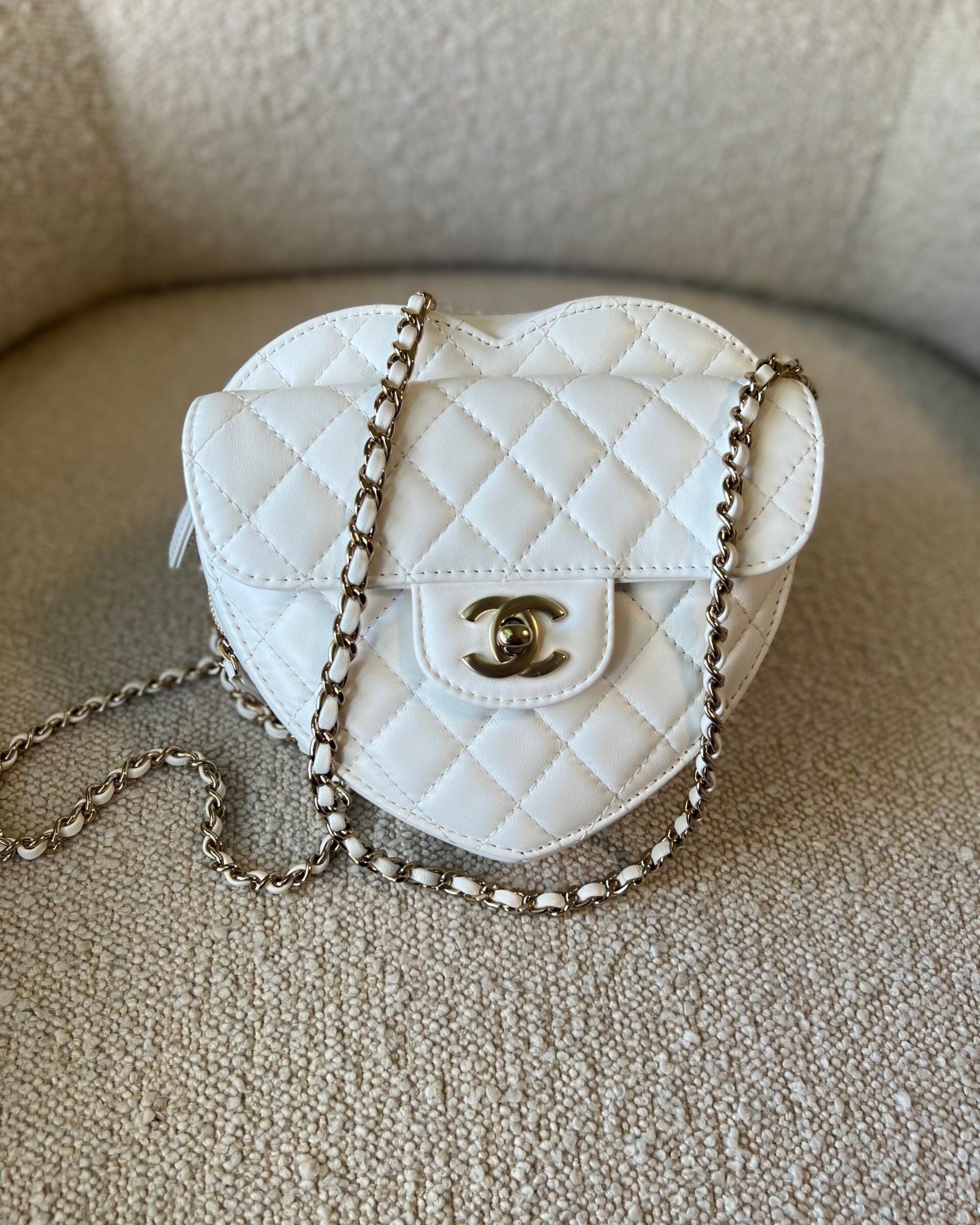 CHANEL Handbag 22S CC In Love White Lambskin Quilted Large Heart Bag LGHW - Redeluxe