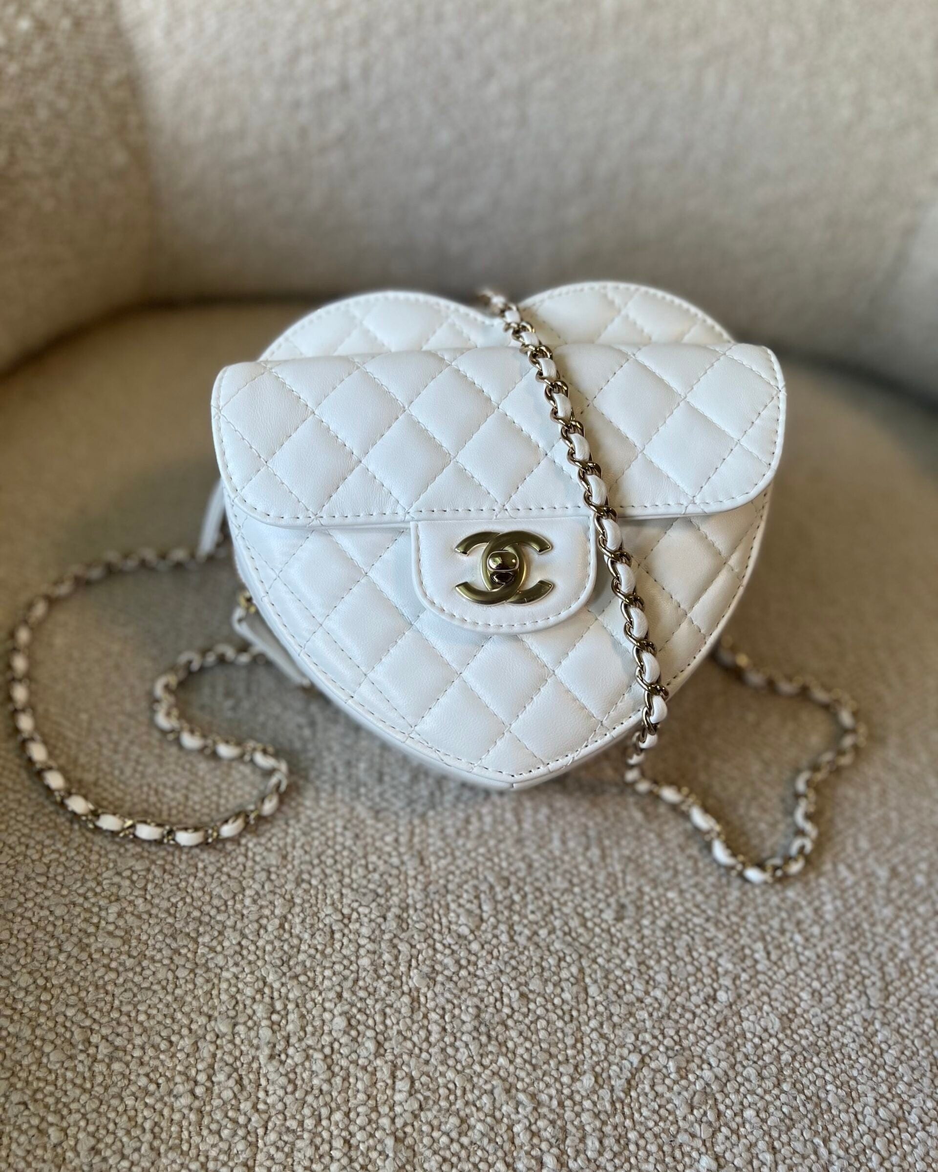 CHANEL Handbag 22S CC In Love White Lambskin Quilted Large Heart Bag LGHW - Redeluxe