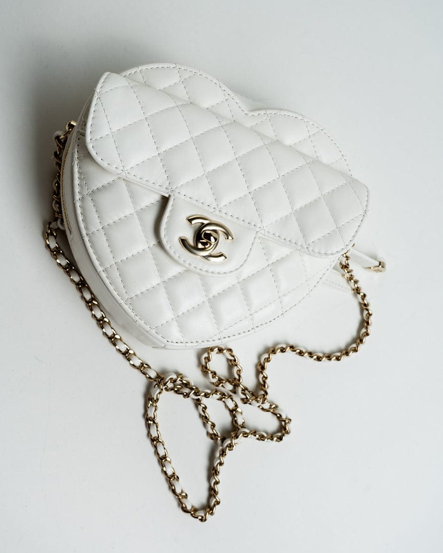 CHANEL Handbag 22S CC In Love White Lambskin Quilted Large Heart Bag LGHW - Redeluxe