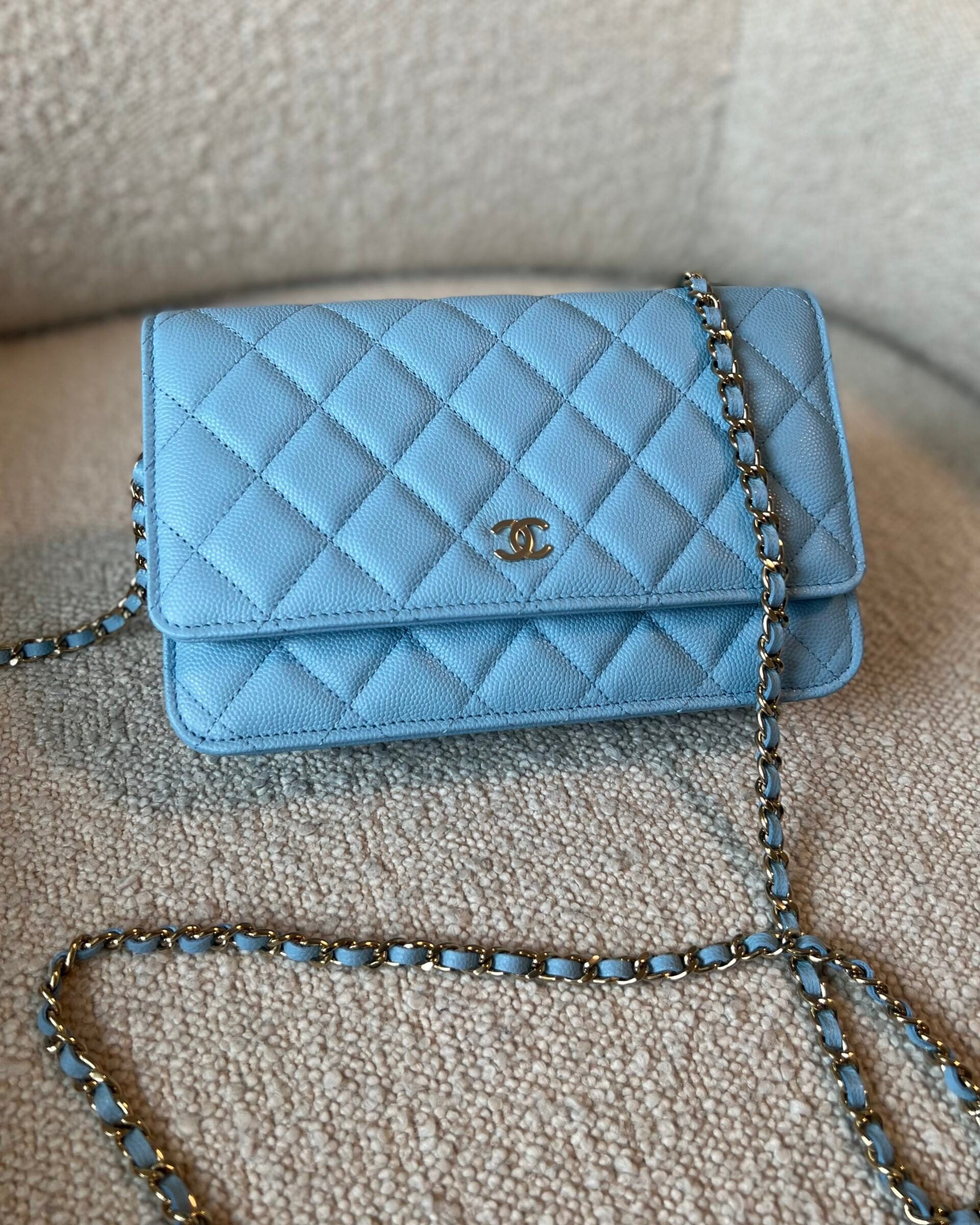 CHANEL Handbag 22S Light Blue Caviar Quilted Wallet On Chain (WOC) - Redeluxe