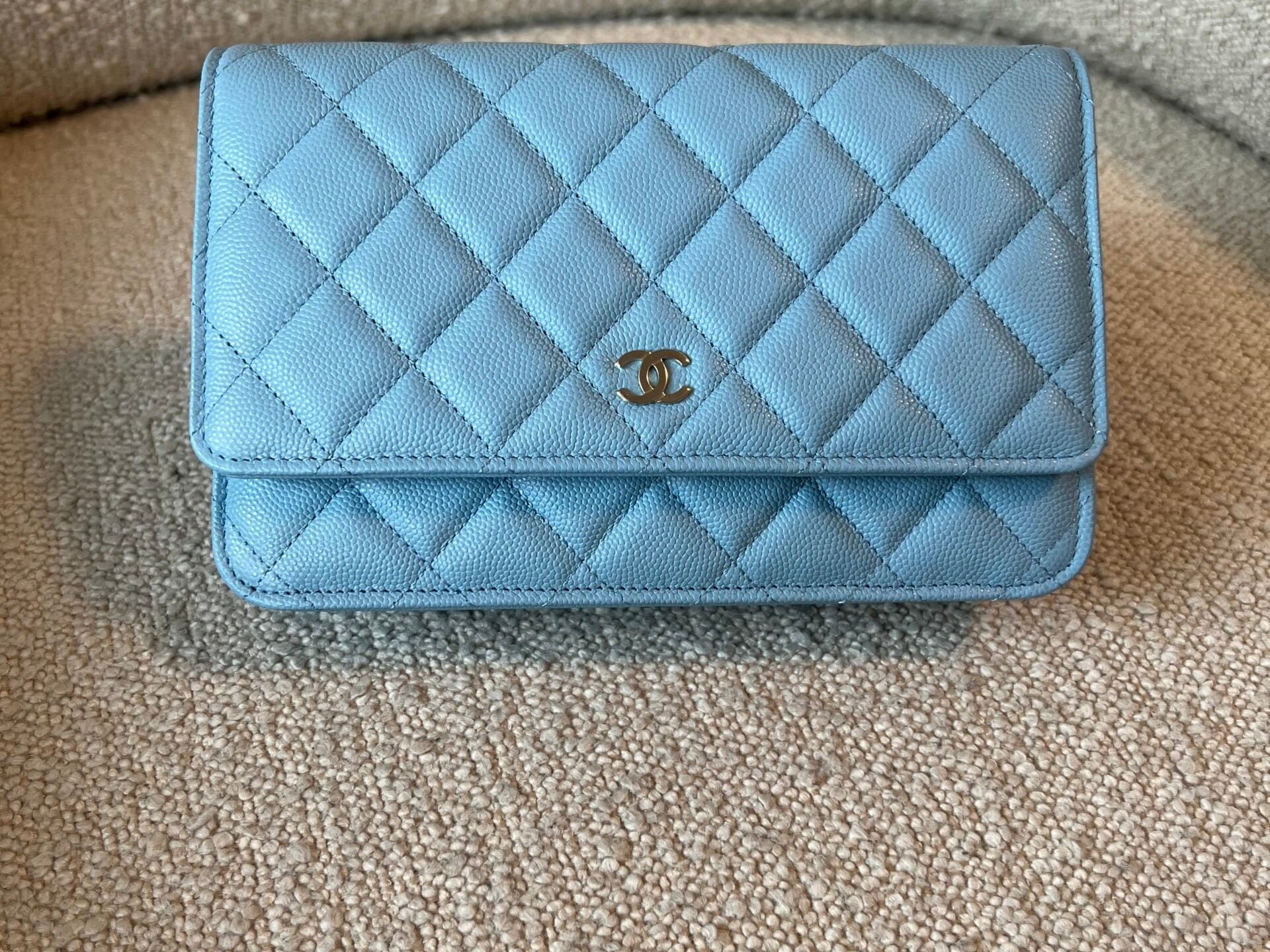 CHANEL Handbag 22S Light Blue Caviar Quilted Wallet On Chain (WOC) - Redeluxe