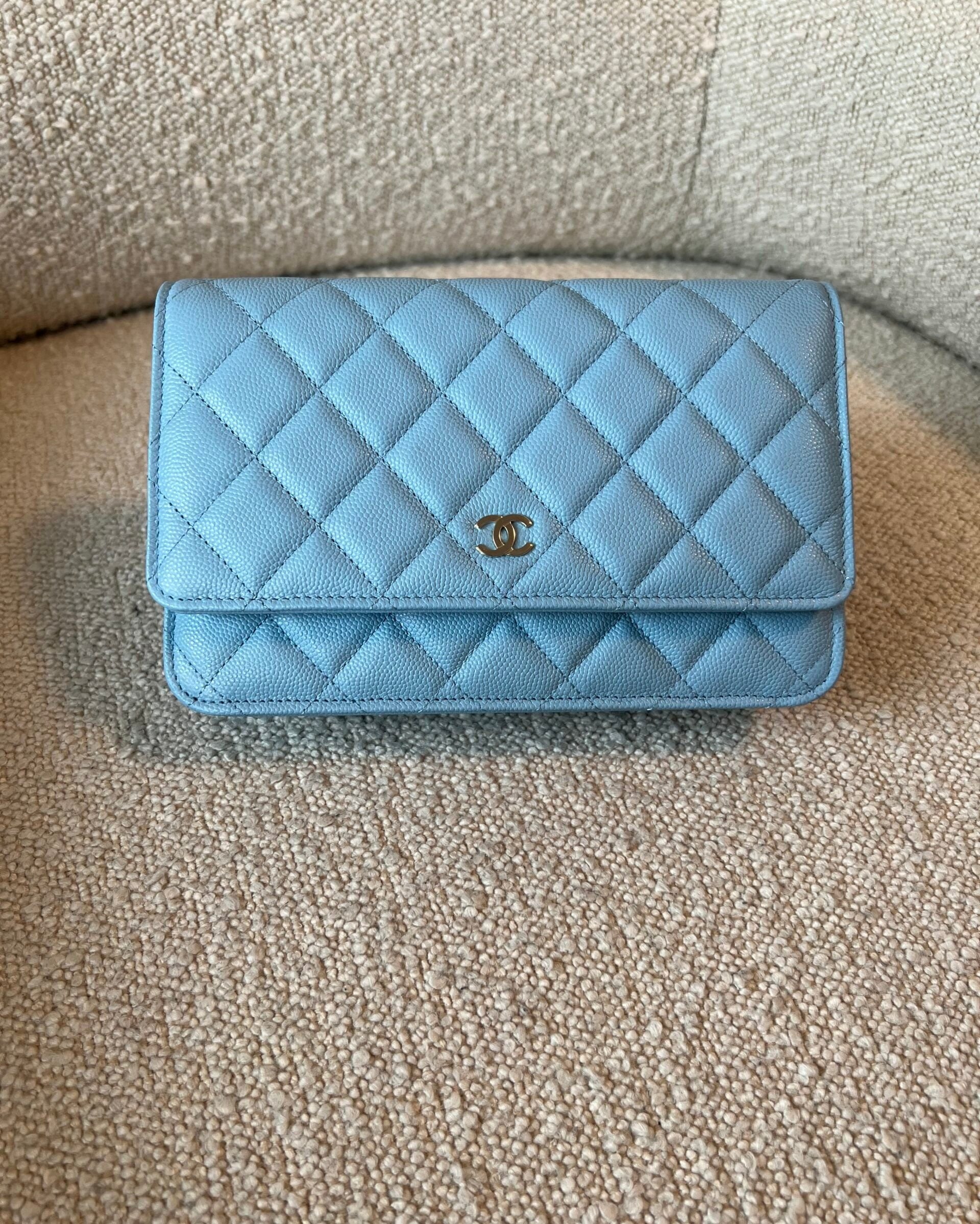 CHANEL Handbag 22S Light Blue Caviar Quilted Wallet On Chain (WOC) - Redeluxe