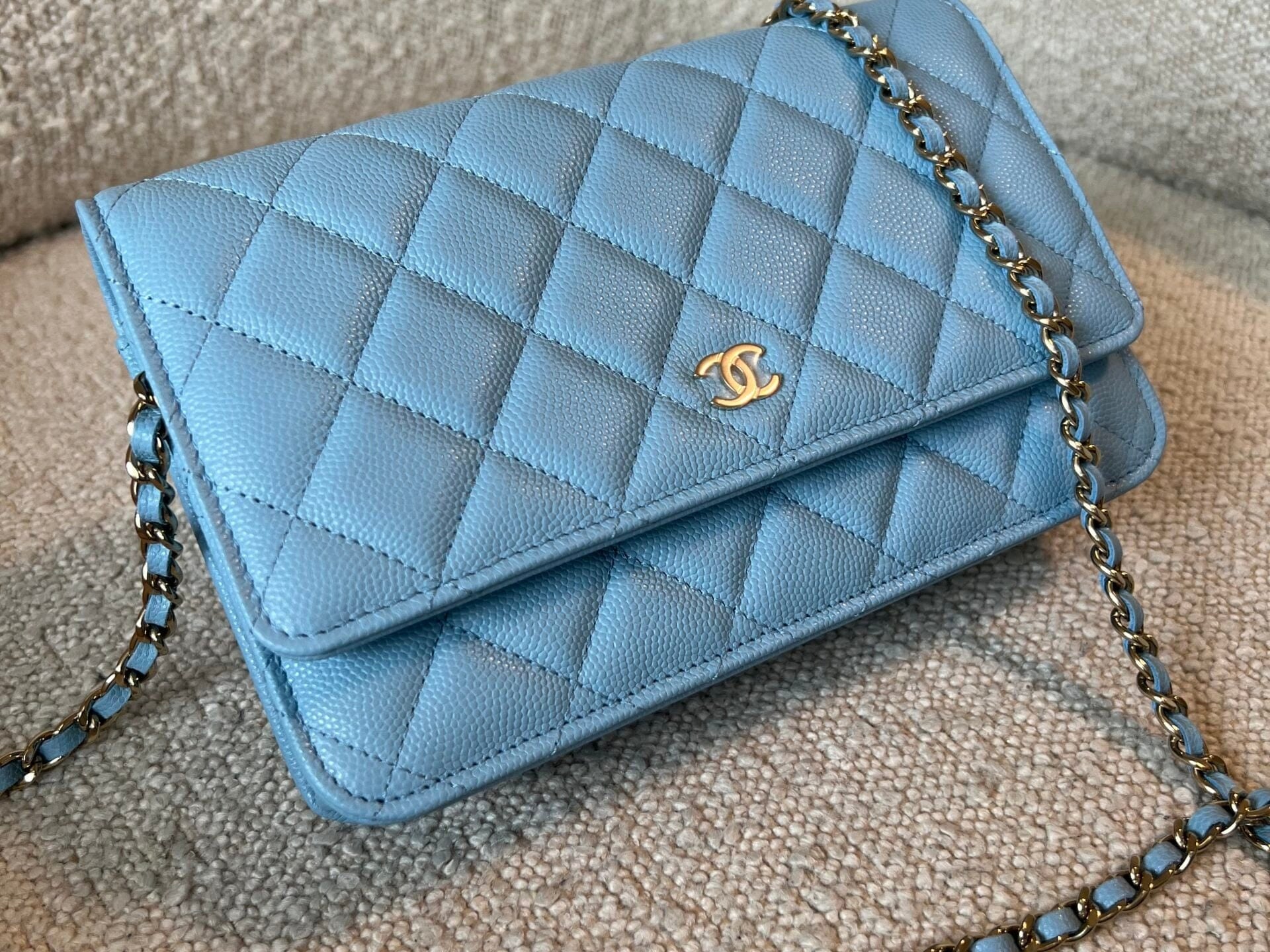 CHANEL Handbag 22S Light Blue Caviar Quilted Wallet On Chain (WOC) - Redeluxe