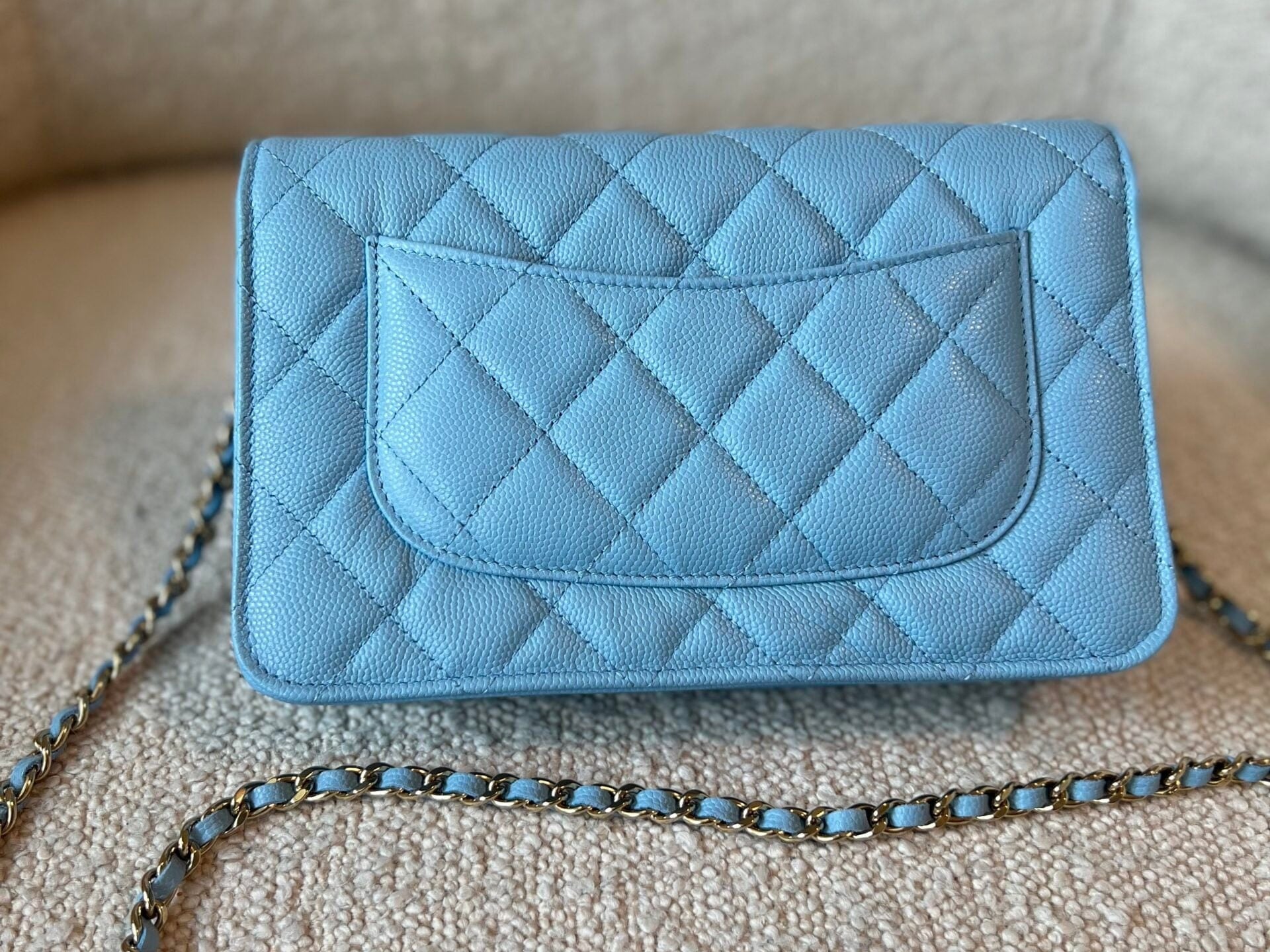 CHANEL Handbag 22S Light Blue Caviar Quilted Wallet On Chain (WOC) - Redeluxe