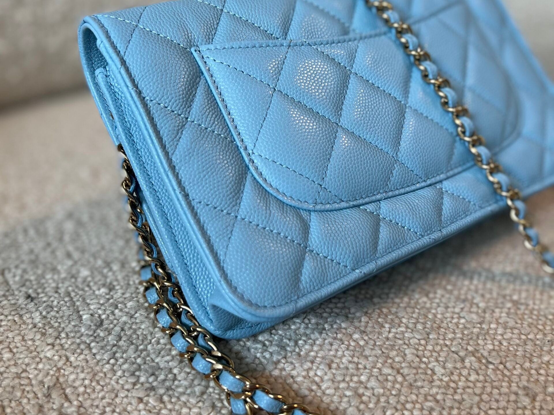 CHANEL Handbag 22S Light Blue Caviar Quilted Wallet On Chain (WOC) - Redeluxe