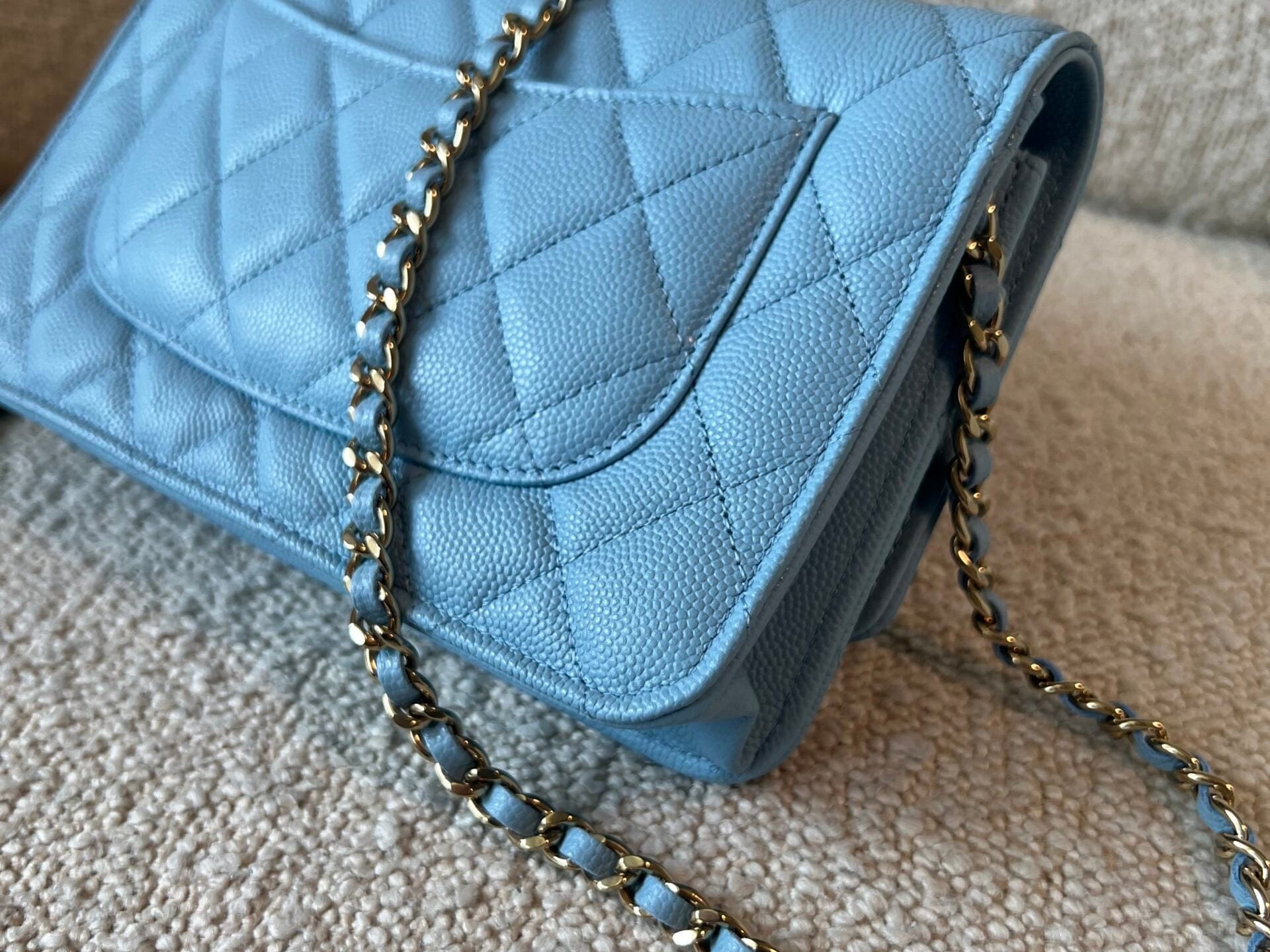 CHANEL Handbag 22S Light Blue Caviar Quilted Wallet On Chain (WOC) - Redeluxe