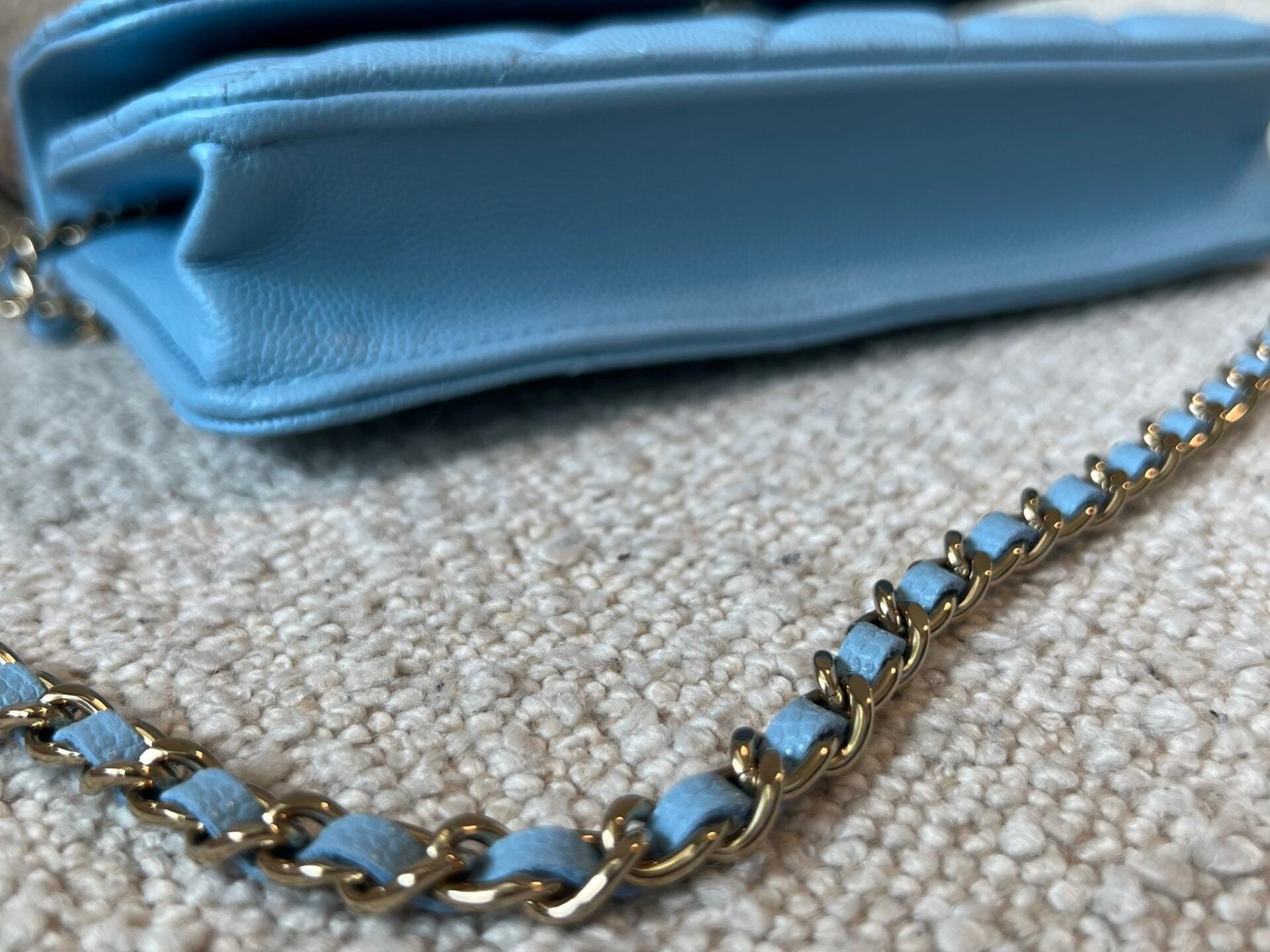 CHANEL Handbag 22S Light Blue Caviar Quilted Wallet On Chain (WOC) - Redeluxe