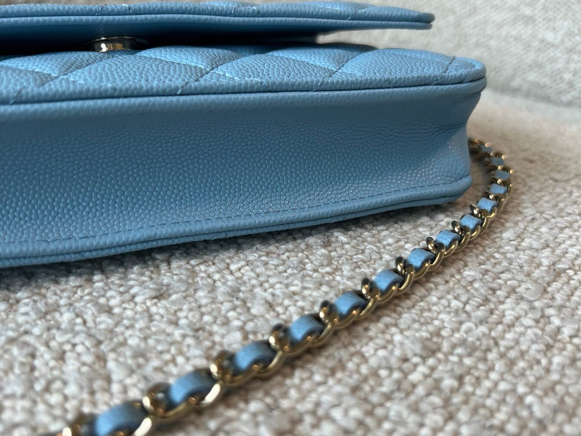 CHANEL Handbag 22S Light Blue Caviar Quilted Wallet On Chain (WOC) - Redeluxe