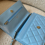 CHANEL Handbag 22S Light Blue Caviar Quilted Wallet On Chain (WOC) - Redeluxe