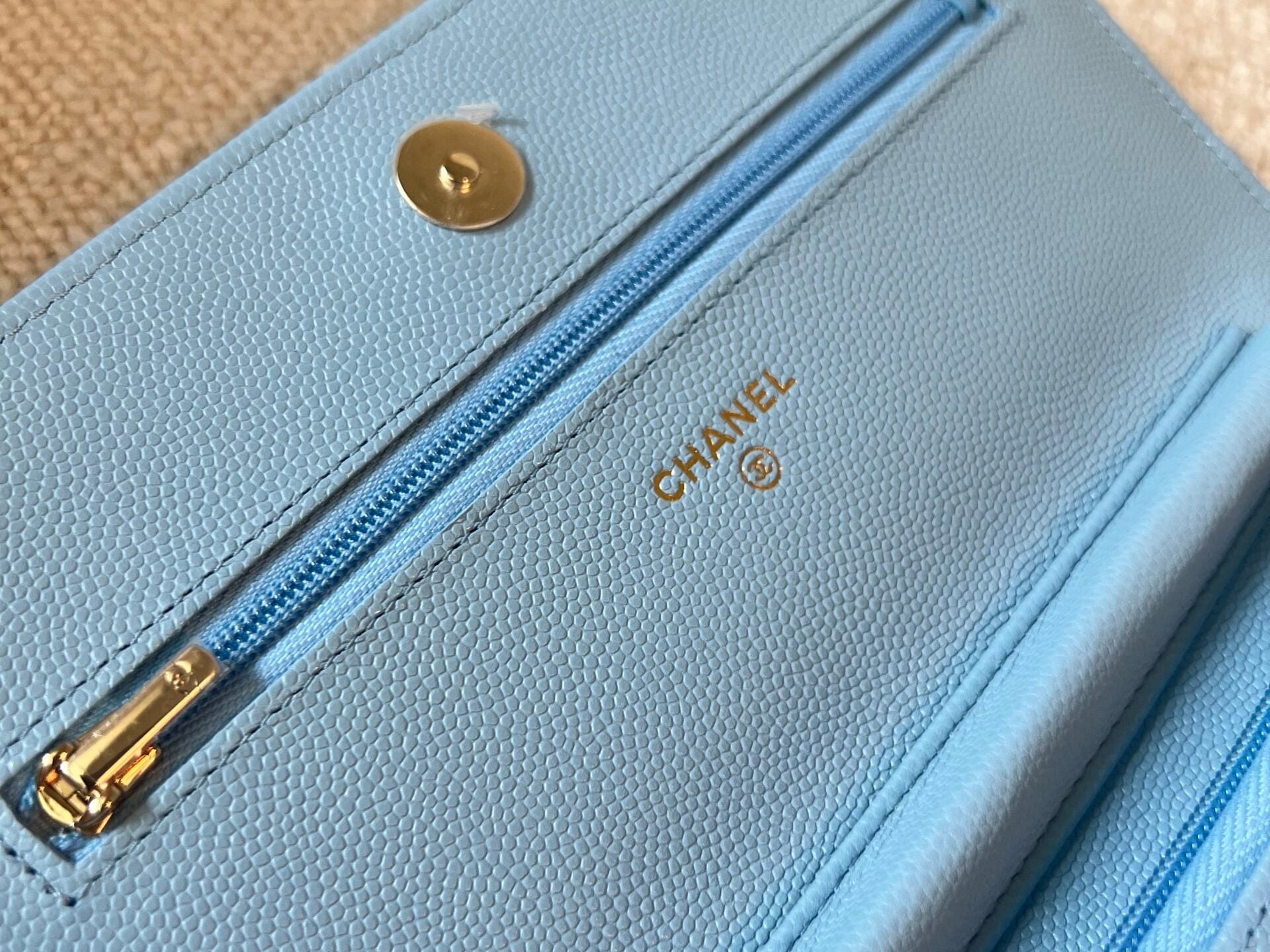 CHANEL Handbag 22S Light Blue Caviar Quilted Wallet On Chain (WOC) - Redeluxe