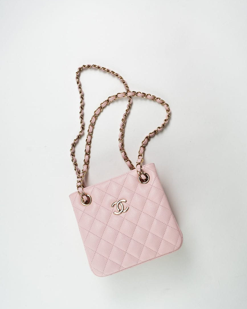 CHANEL Handbag 22S Light Pink Caviar Quilted Mini Bucket Bag LGHW - Redeluxe