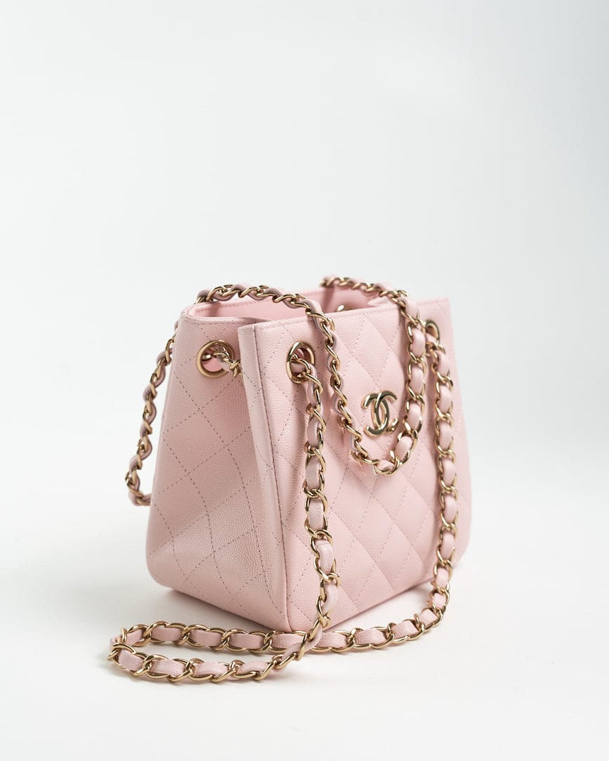 CHANEL Handbag 22S Light Pink Caviar Quilted Mini Bucket Bag LGHW - Redeluxe