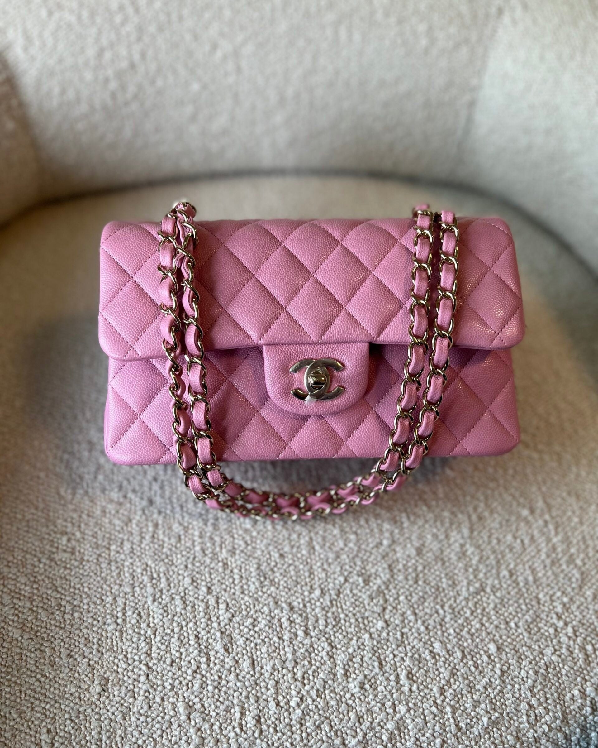 CHANEL Handbag 22S Pink Caviar Quilted Classic Flap Small LGHW - Redeluxe