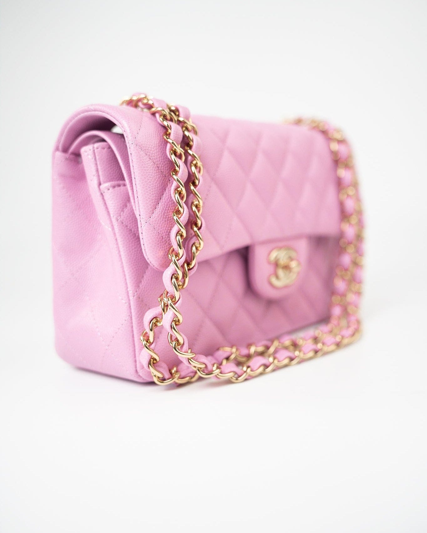 CHANEL Handbag 22S Pink Caviar Quilted Classic Flap Small Light Gold Hardware - Redeluxe