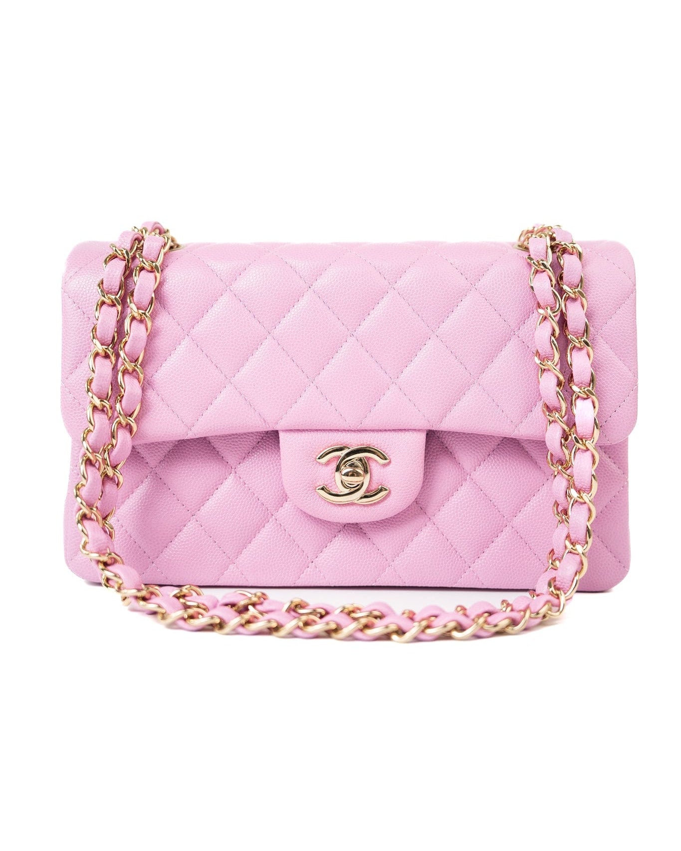 CHANEL Handbag 22S Pink Caviar Quilted Classic Flap Small Light Gold Hardware - Redeluxe