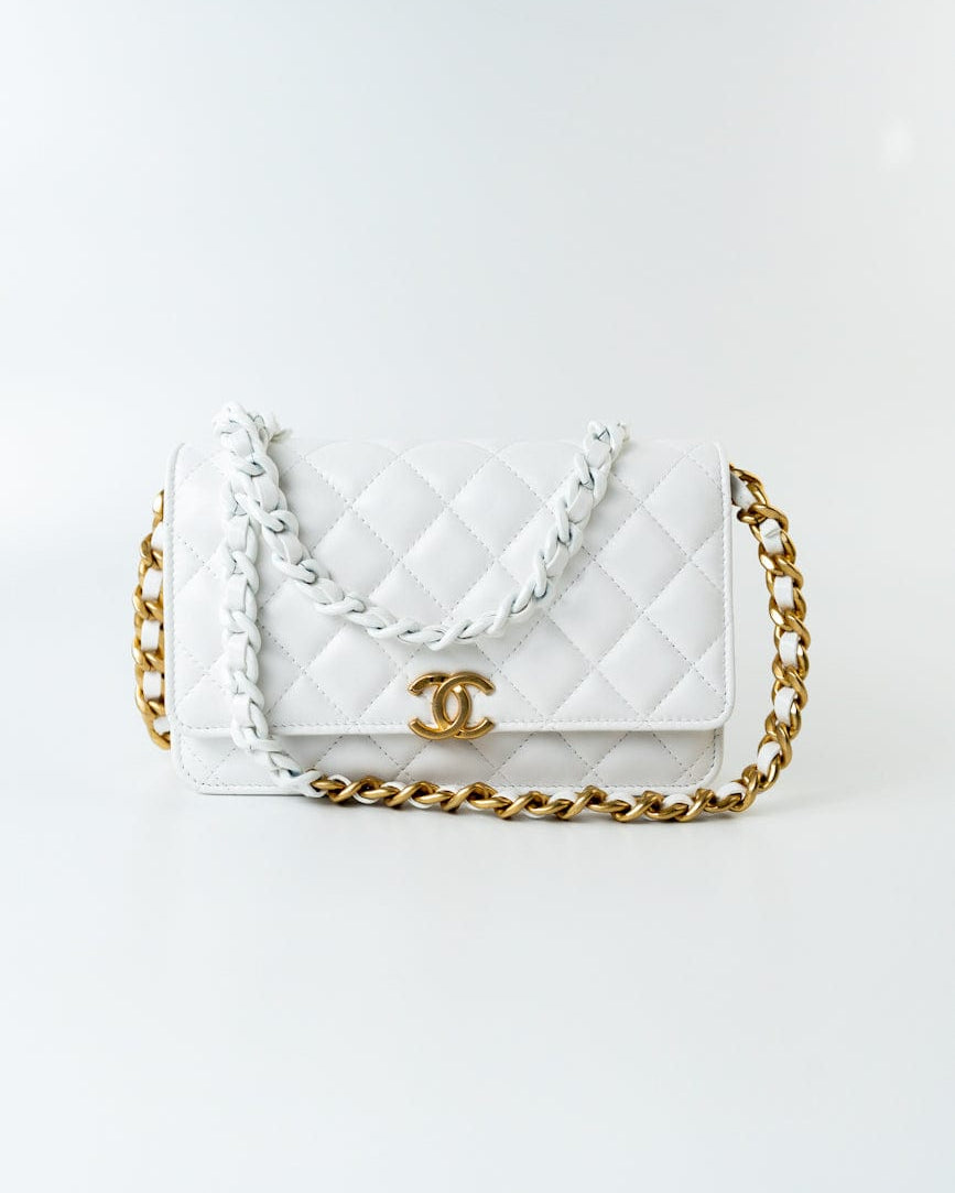 CHANEL Handbag 22S White Lambskin Quilted Wallet on Chain (WOC) - Redeluxe