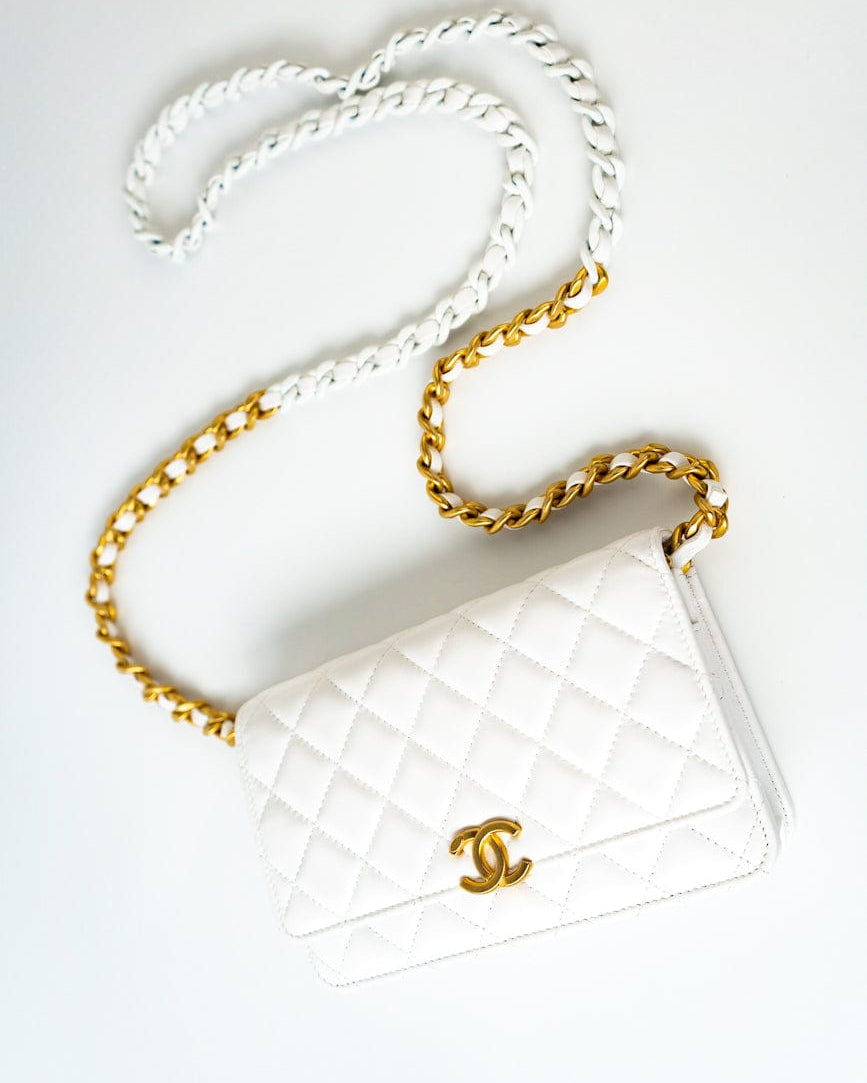 CHANEL Handbag 22S White Lambskin Quilted Wallet on Chain (WOC) - Redeluxe