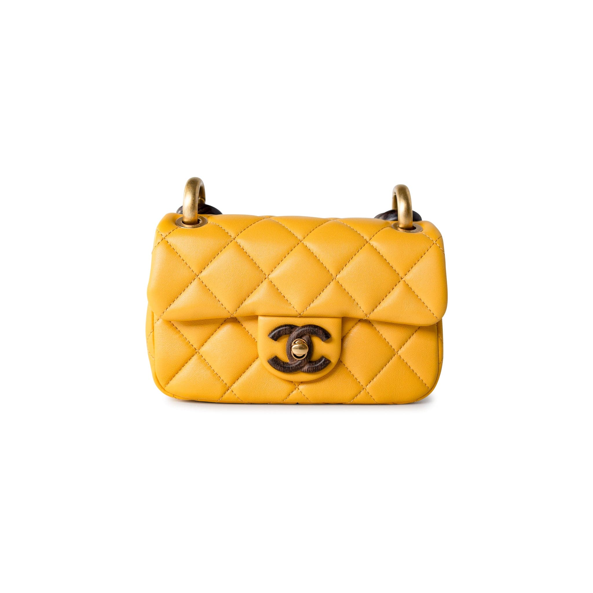 CHANEL Handbag 23A Mini Yellow Lambskin Quilted and Weng Wood Flap Bag - Redeluxe