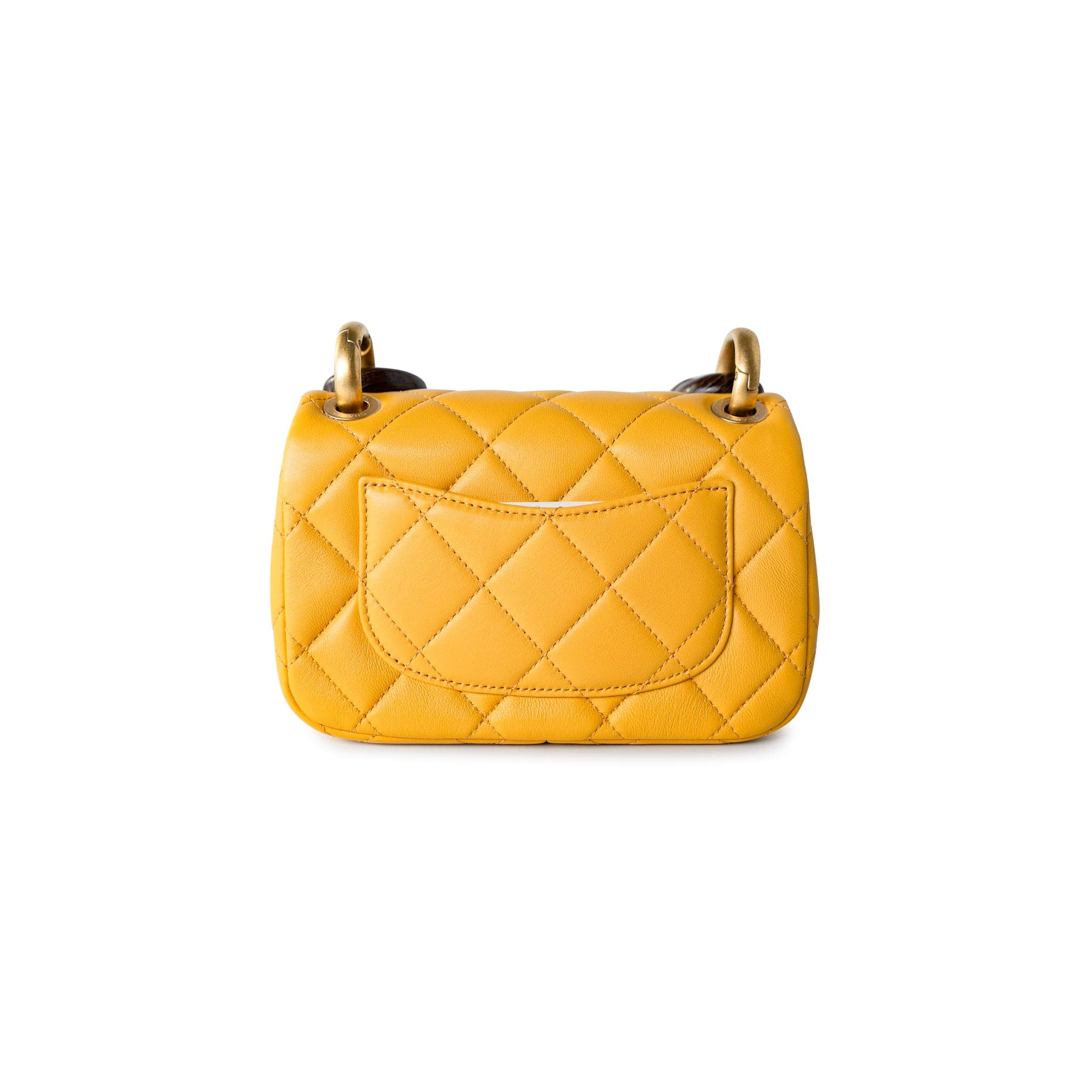 CHANEL Handbag 23A Mini Yellow Lambskin Quilted and Weng Wood Flap Bag - Redeluxe