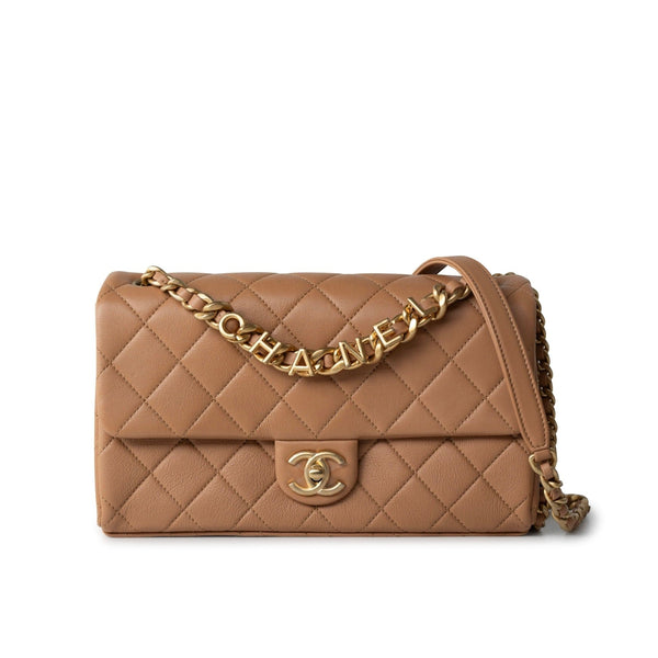 23P Caramel Quilted Chanel Chain Single Flap Bag Antique Gold Hardware REDELUXE