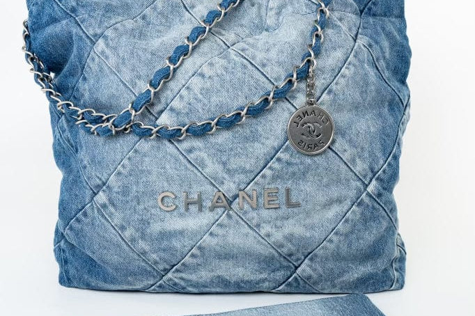 CHANEL Handbag 23P Denim Quilted 22 Small Drawstring Bag - Redeluxe