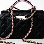 CHANEL Handbag 23P Mini Top Handle Black/Pink Lambskin Quilted w/ Light Gold Hardware - Redeluxe