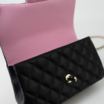 CHANEL Handbag 23P Mini Top Handle Black/Pink Lambskin Quilted w/ Light Gold Hardware - Redeluxe