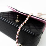 CHANEL Handbag 23P Mini Top Handle Black/Pink Lambskin Quilted w/ Light Gold Hardware - Redeluxe