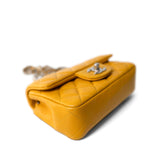 CHANEL Handbag Autumn Yellow Lambskin Quilted Extra Mini Rectangular Flap Silver Hardware - Redeluxe