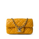 CHANEL Handbag Autumn Yellow Lambskin Quilted Extra Mini Rectangular Flap Silver Hardware - Redeluxe