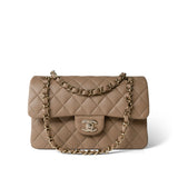 CHANEL Handbag Beige 22A Dark Beige Caviar Quilted Classic Flap Small Light Gold Hardware - Redeluxe