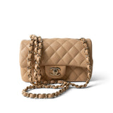 CHANEL Handbag Beige 22C Beige Lambskin Quilted Mini Rectangular Quilted Flap Bag - Redeluxe