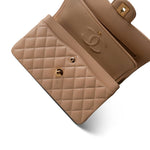 CHANEL Handbag Beige Beige Clair Caviar Quilted Classic Flap Small Gold Hardware - Redeluxe