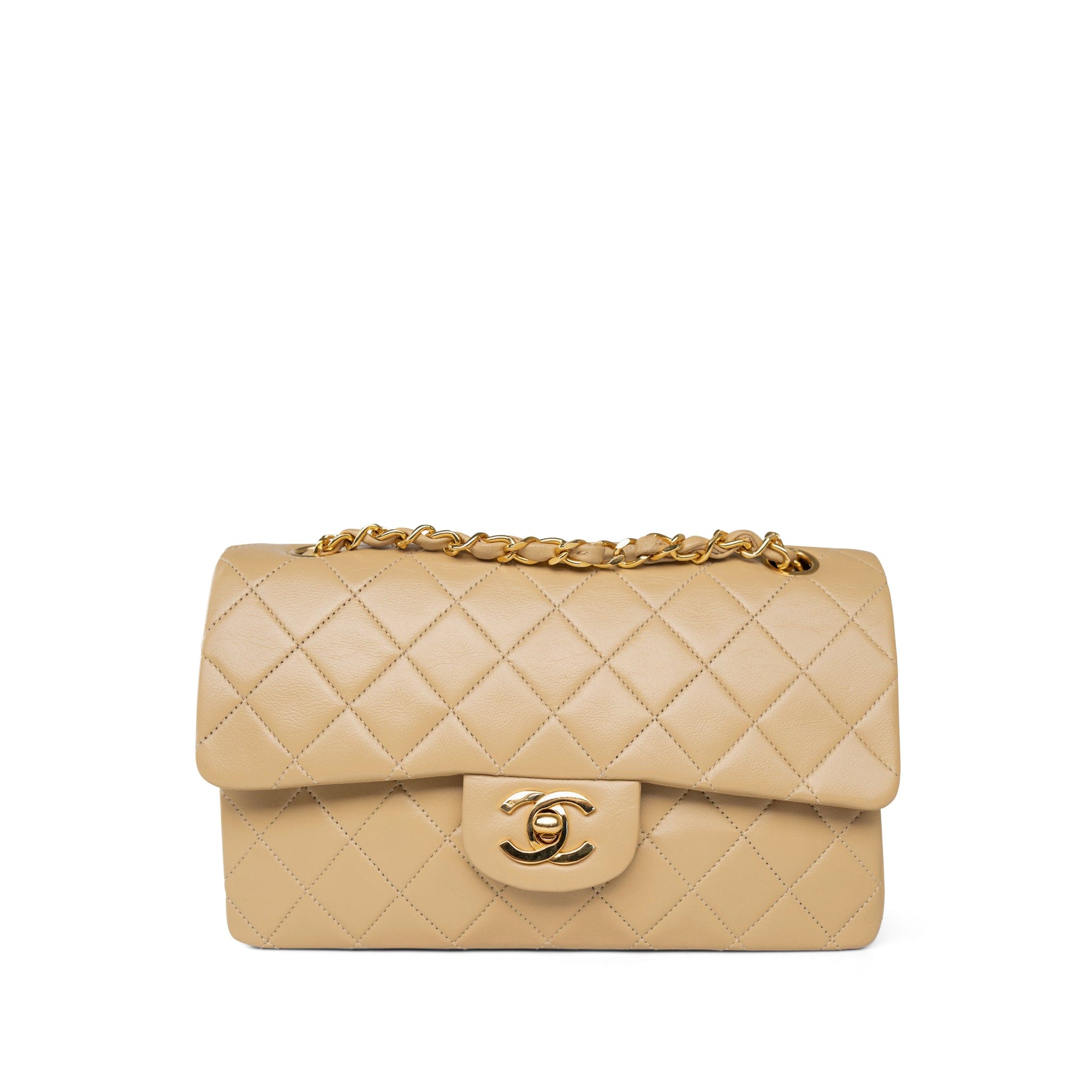 CHANEL Handbag Beige Beige Lambskin Quilted Classic Flap Small Gold Hardware - Redeluxe