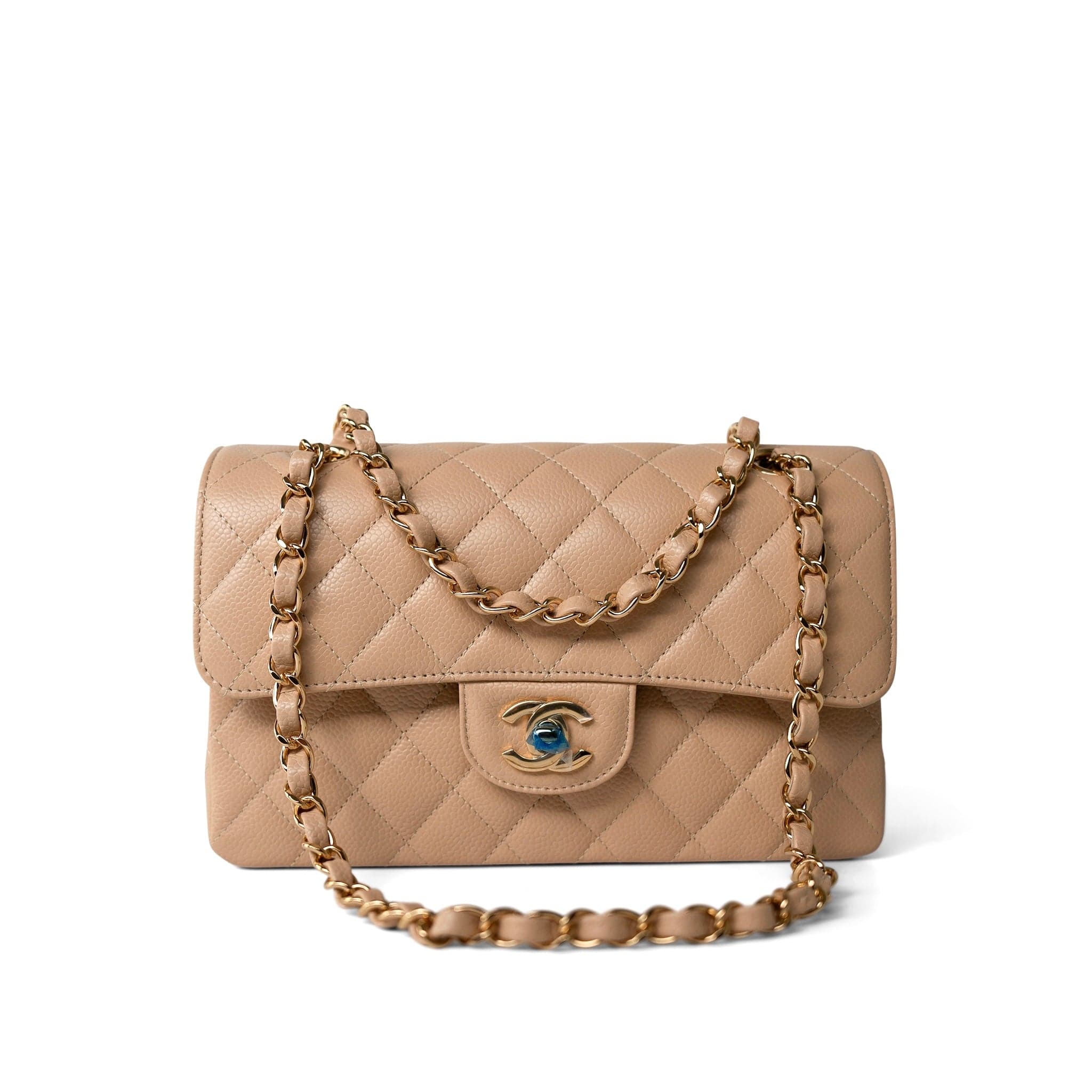 CHANEL Handbag Beige Clair Caviar Quilted Classic Flap Small Gold Hardware - Redeluxe