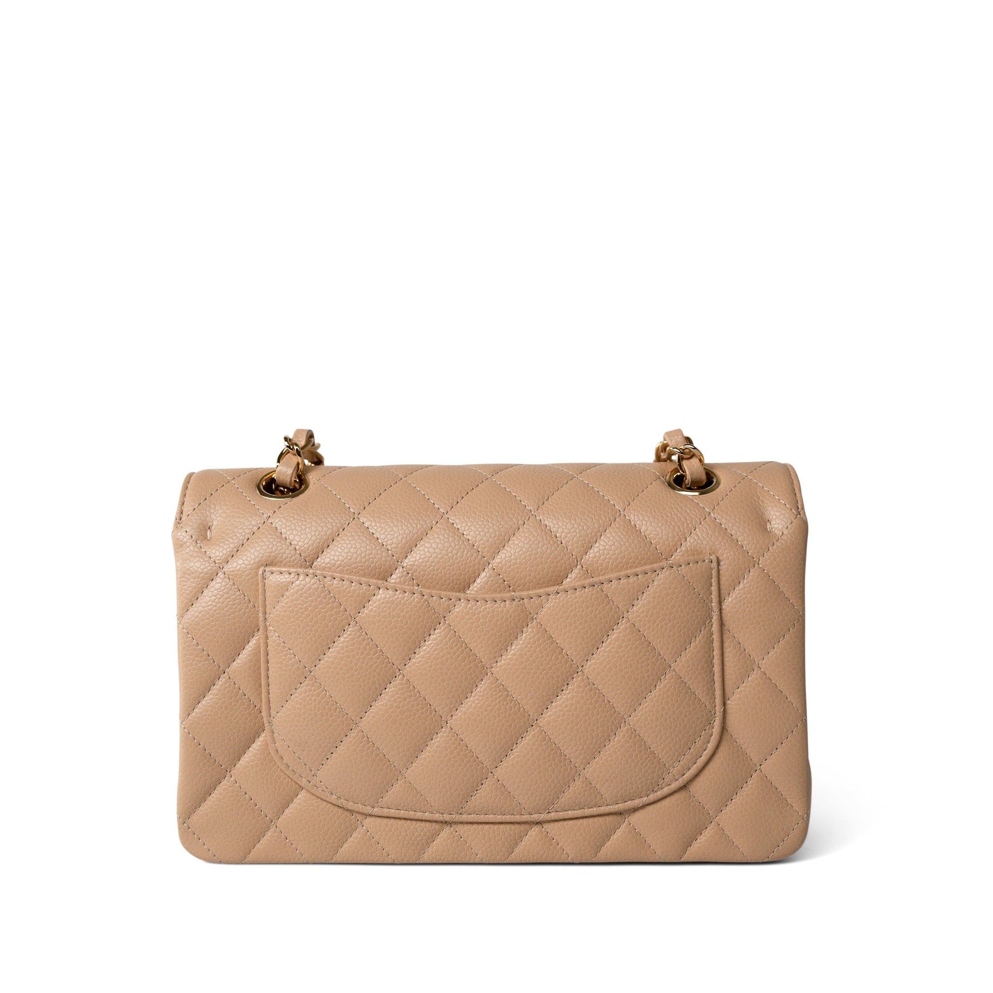 CHANEL Handbag Beige Clair Caviar Quilted Classic Flap Small Gold Hardware - Redeluxe