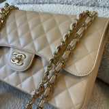 CHANEL Handbag Beige Clair Caviar Quilted Jumbo Classic Flap LGHW - Redeluxe