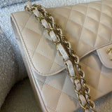 CHANEL Handbag Beige Clair Caviar Quilted Jumbo Classic Flap LGHW - Redeluxe