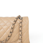 CHANEL Handbag Beige Clair Lambskin Quilted Classic Flap Medium Silver Hardware - Redeluxe