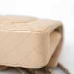 CHANEL Handbag Beige Clair Lambskin Quilted Classic Flap Medium Silver Hardware - Redeluxe