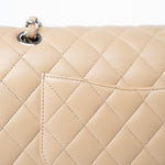CHANEL Handbag Beige Clair Lambskin Quilted Classic Flap Medium Silver Hardware - Redeluxe