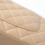 CHANEL Handbag Beige Clair Lambskin Quilted Classic Flap Medium Silver Hardware - Redeluxe