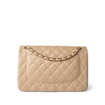 CHANEL Handbag Beige / Classic flap Beige Clair Caviar Quilted Jumbo Classic Flap Gold Hardware - Redeluxe