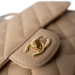 CHANEL Handbag Beige / Classic flap Beige Clair Caviar Quilted Jumbo Classic Flap Gold Hardware - Redeluxe