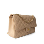 CHANEL Handbag Beige / Classic flap Beige Clair Caviar Quilted Jumbo Classic Flap Gold Hardware - Redeluxe