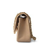 CHANEL Handbag Beige / Classic flap Beige Clair Caviar Quilted Jumbo Classic Flap Gold Hardware - Redeluxe