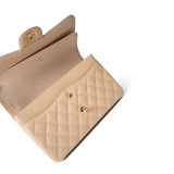 CHANEL Handbag Beige / Classic flap Beige Clair Caviar Quilted Jumbo Classic Flap Gold Hardware - Redeluxe