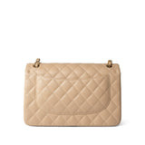 CHANEL Handbag Beige / Classic flap Beige Clair Caviar Quilted Jumbo Classic Flap Gold Hardware - Redeluxe